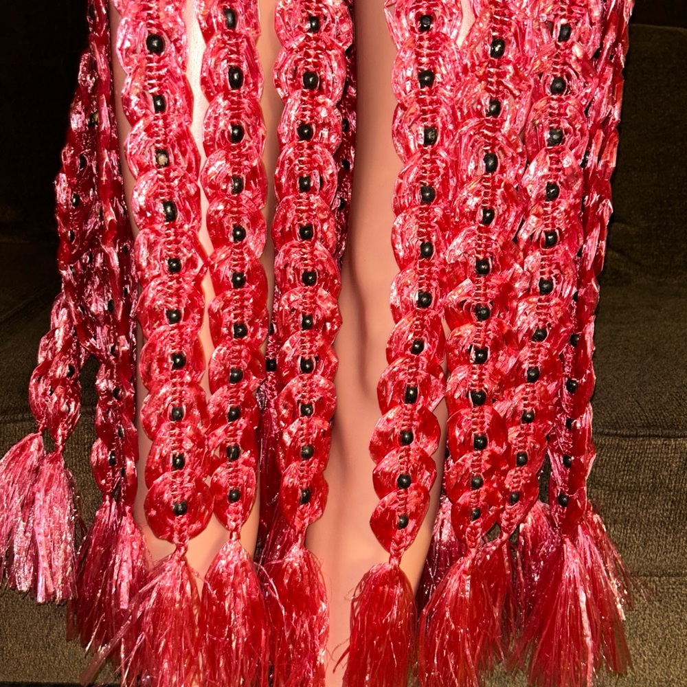 Handmade • Waist: 40-60” (Adjustable) • Pink Plastic Crochet W/ Black Bead Skirt - Picture 5 of 13